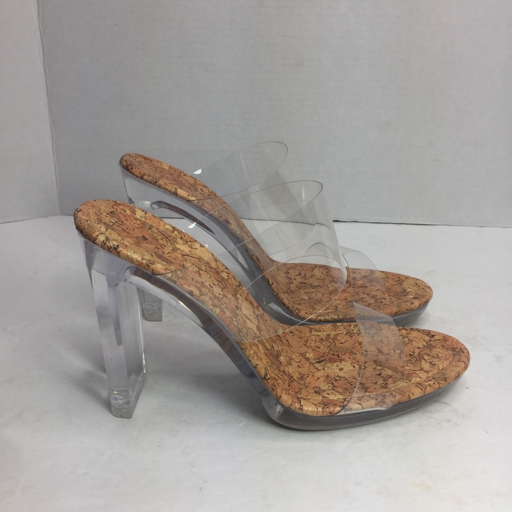 No Brand Sz/9 Clear Acrylic Heel Hailey Bieber Inspired Clear Straps Sandals